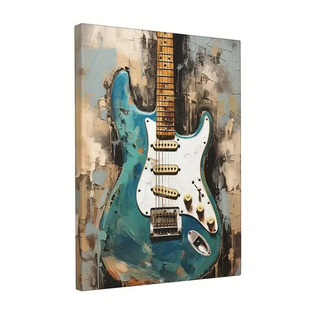 Artistic Teal Blue Guitar Canvas Print Framed 12" x 16" NEW! Home & Garden:Home Décor:Posters & Prints Style Your Walls